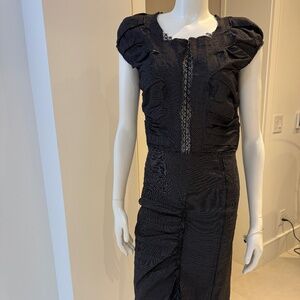 Vintage Nina Ricci black/white mini dot ruched dress with lace trim.